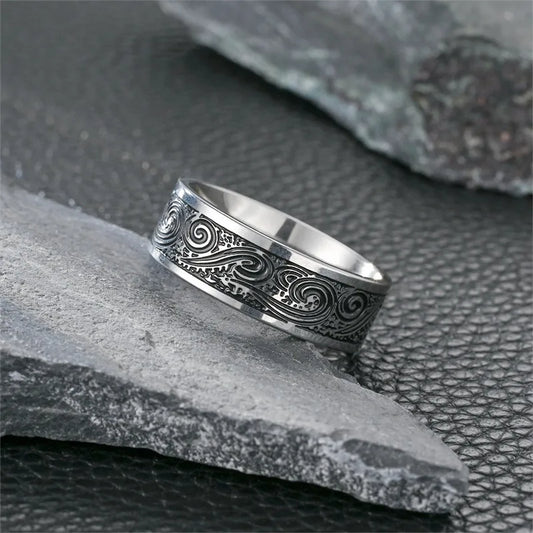 New Titanium Steel Men'S Ring Retro Style Handicraft Handsome Fashion Trendy Men'S Ring Father'S Day Gift 2024